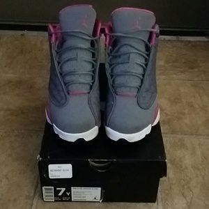 Pink and grey Jordans 13