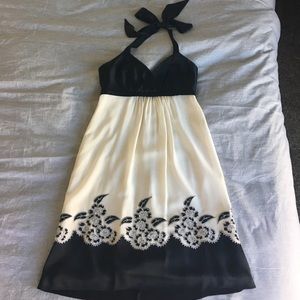 BCBG silk/satin dress with floral embroidery