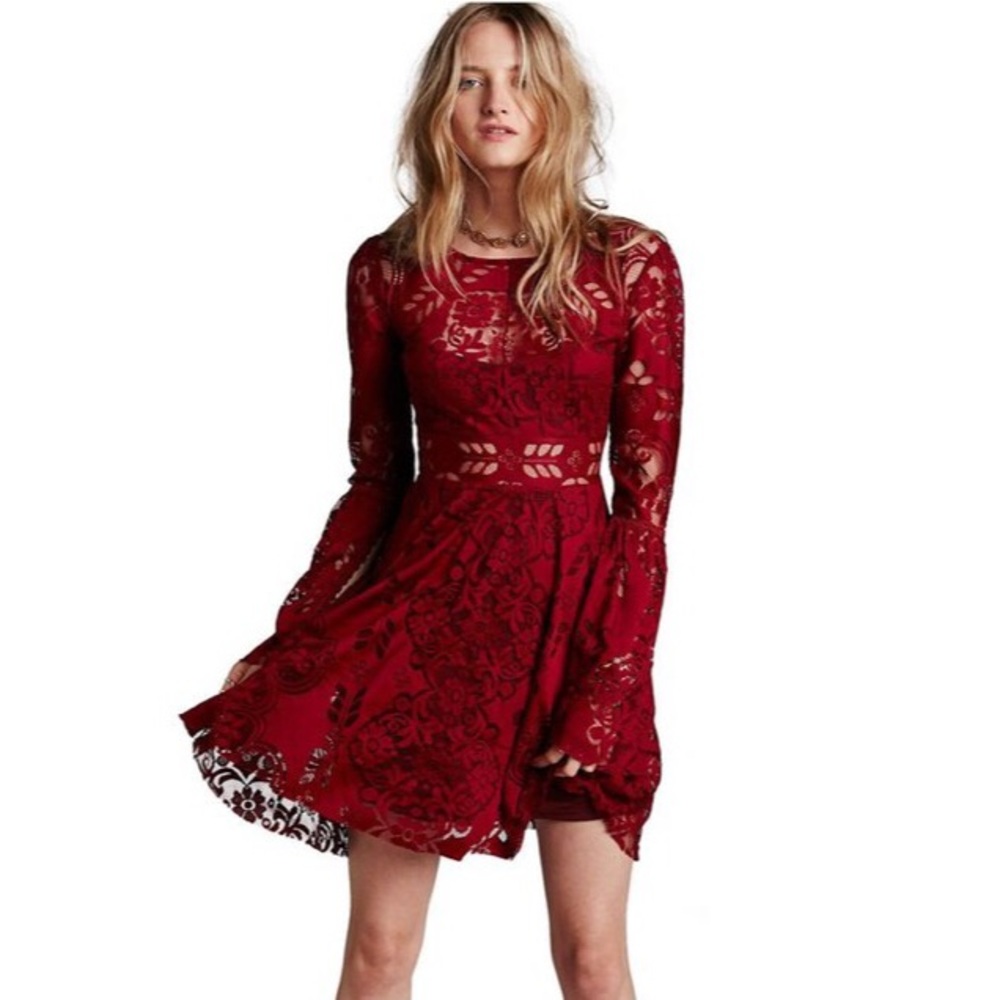 Free people Lace Lovers Folk Song Dress in wine