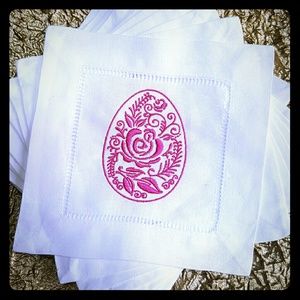 Set of 12 Embroidered Easter Egg Cocktail Napkins
