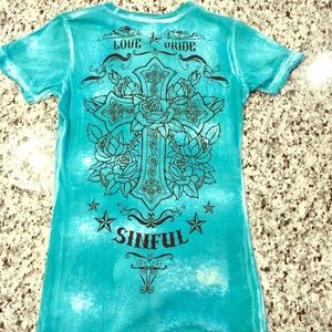 Sinful turquoise rhinestone t-shirt NWOT