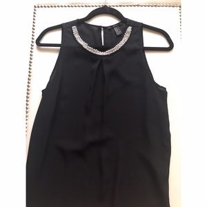 Black blouse with little pears around neck