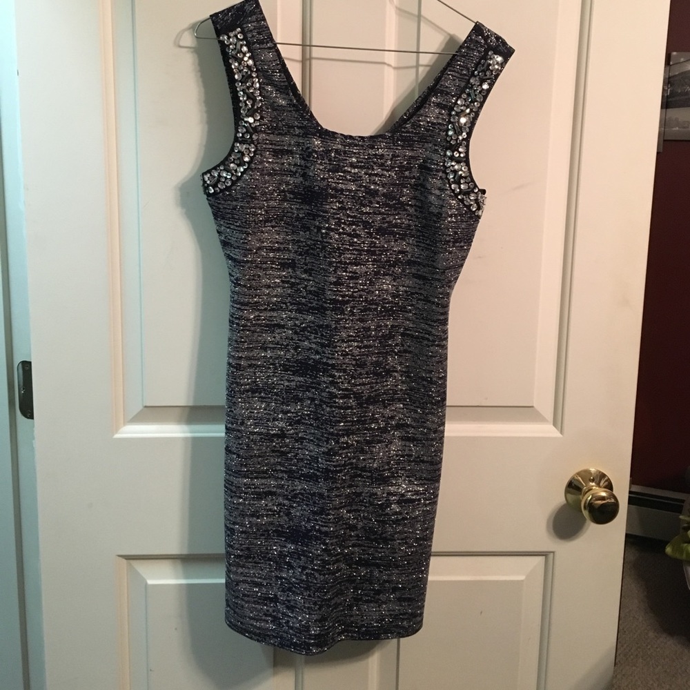 Navy silver jeweled dress