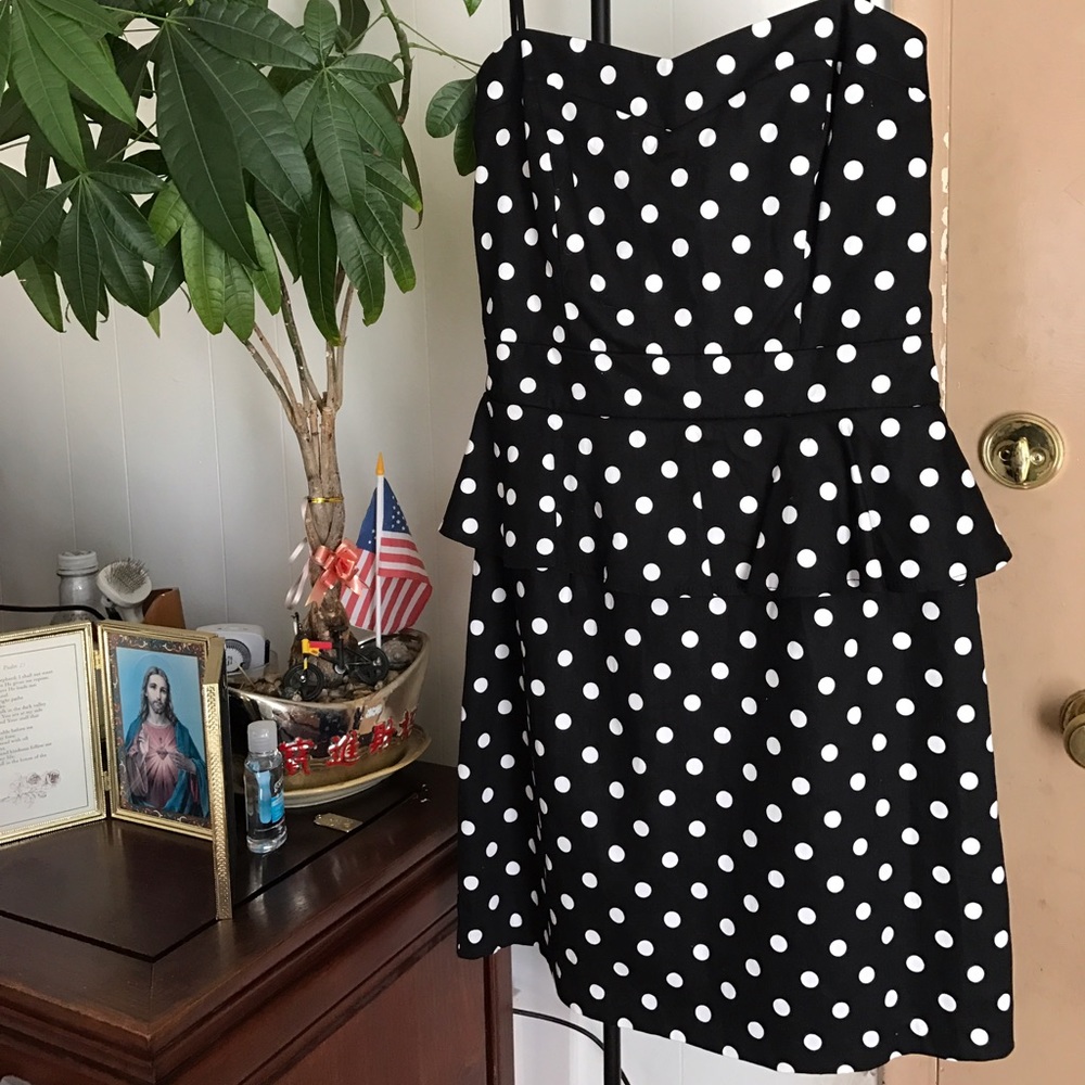 Black and white polka dot peplum dress NWOT