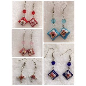 ✨NEW✨Vintage Cloisonné Diamond Flower Earrings