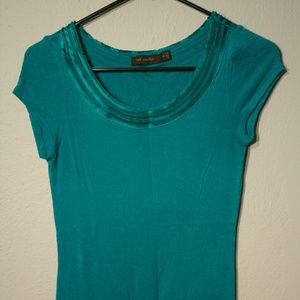 Teal shirt with ribbon detail