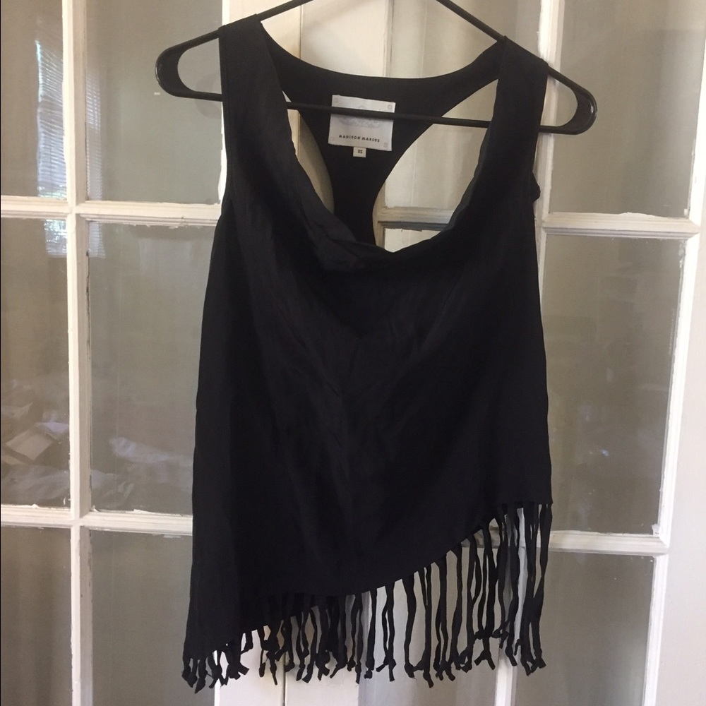 Madison Marcus Cowl Neck Tank Top with Fringe