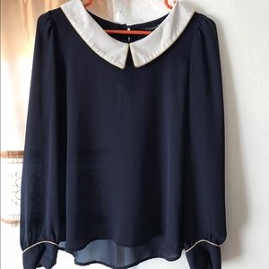 Navy blue blouse with white collar