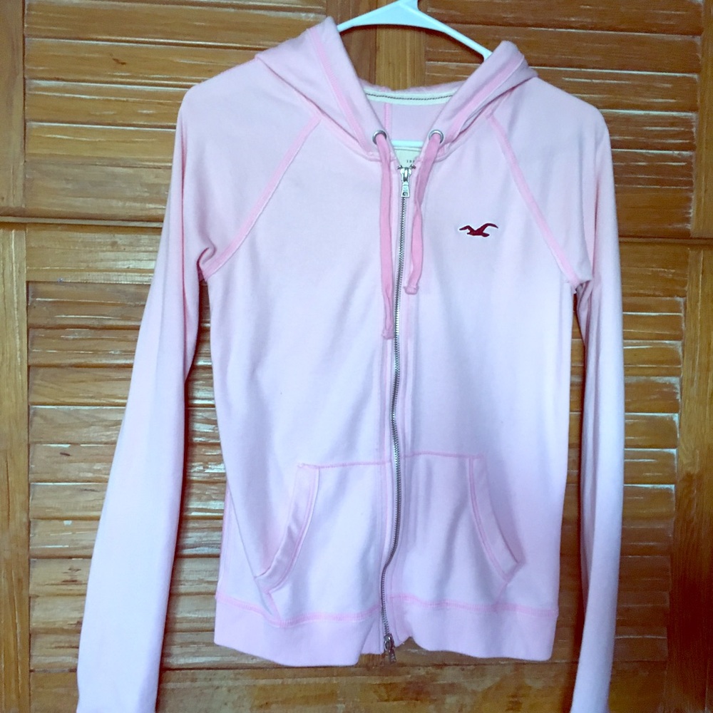 Pink hollister zip up sweater