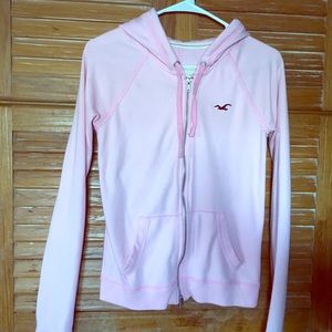 Pink hollister zip up sweater