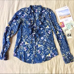 Gap Botanical Ruffled Button-Down Blouse  (XS)