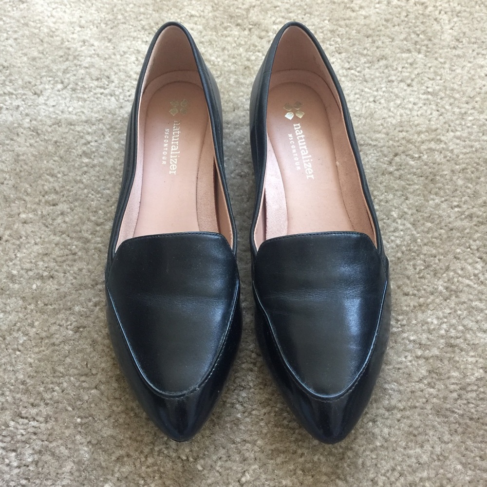 Black leather loafers