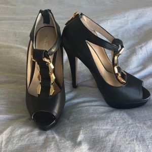 Aldo pumps with gold t-strap detail