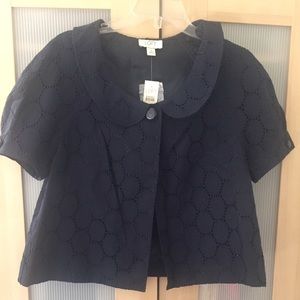 AnnTaylor Loft Short Sleeve Navy Blue Eyelet Coat