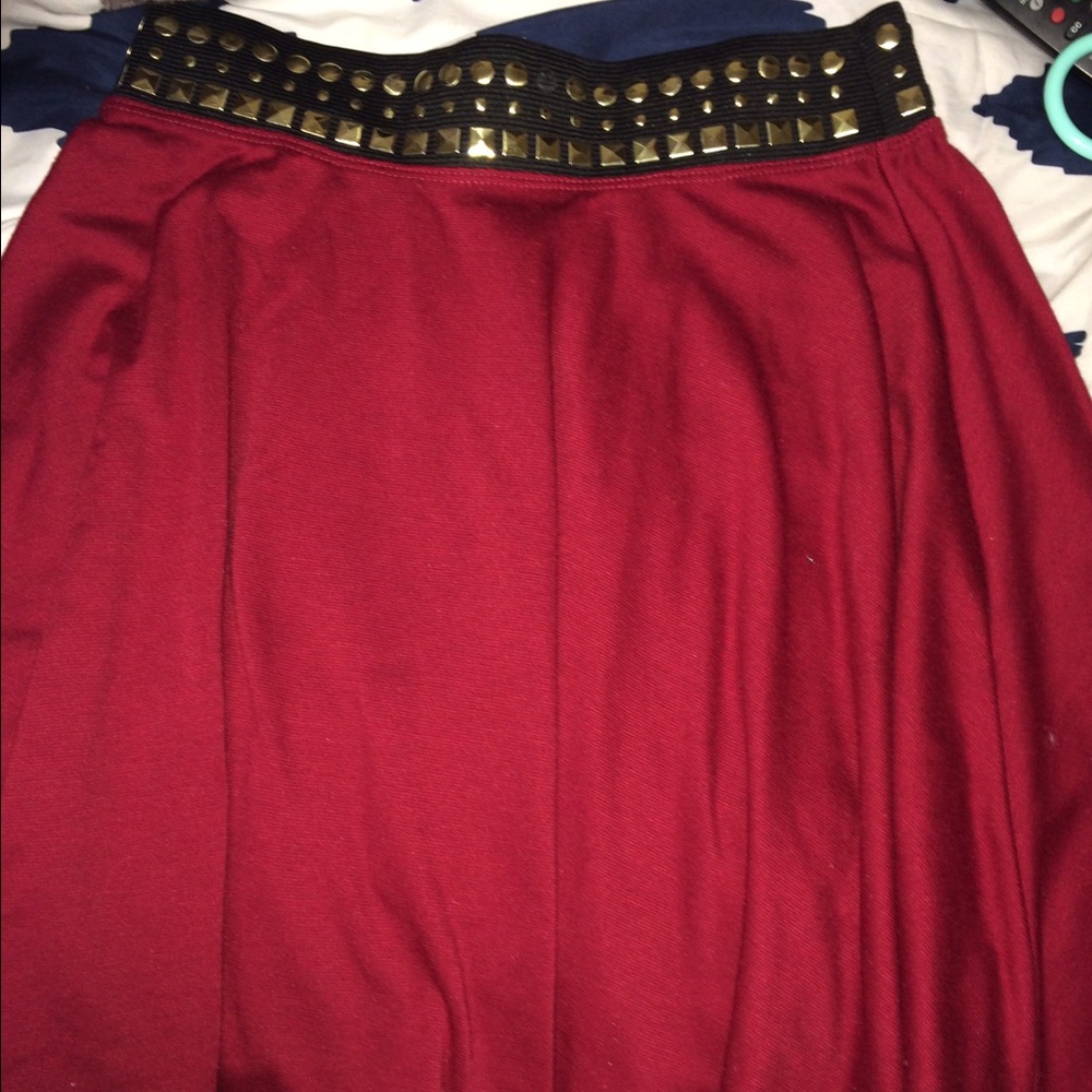 Maroon Studed Skater Skirt