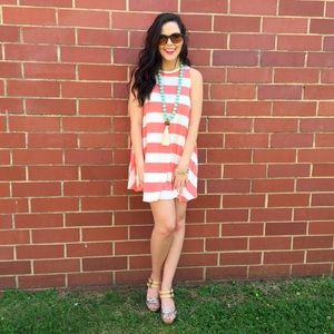 Sleeveless coral striped dress