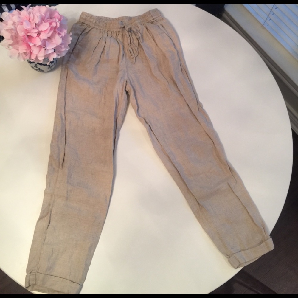 J. Crew Linen Drawstring Khaki Pants