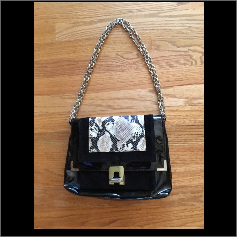 White House Black Market Suede Patent Leather Bag