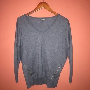 Express V Neck Hi Lo Sweater with Zippers