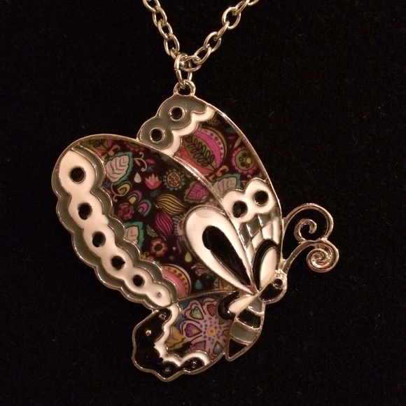 STATEMENT ENAMEL JEWELRY BUTTERFLY NECKLACE - Picture 2 of 4