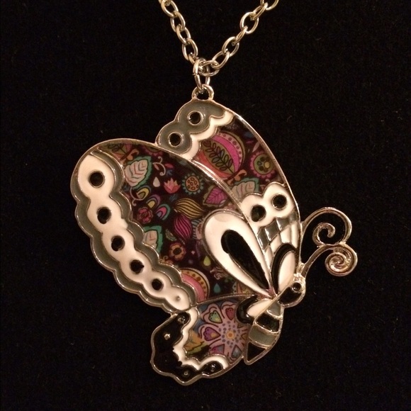 STATEMENT ENAMEL JEWELRY BUTTERFLY NECKLACE - Picture 3 of 4