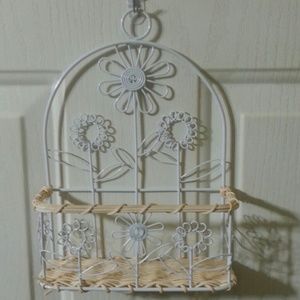 Sweet White Metal And Basket Weave Wall Basket