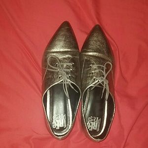 Silver pointed toe loafers