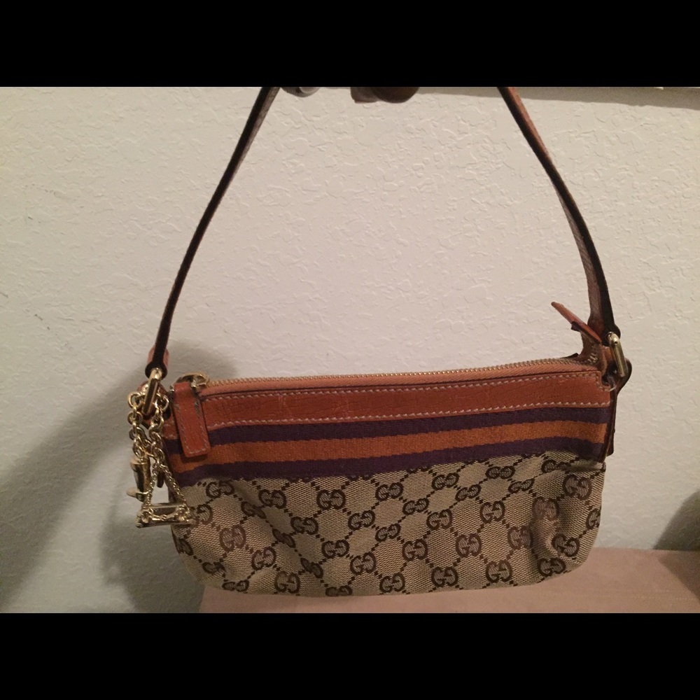 Gucci Beige/Orange Signature "GG" Canvas Pochette