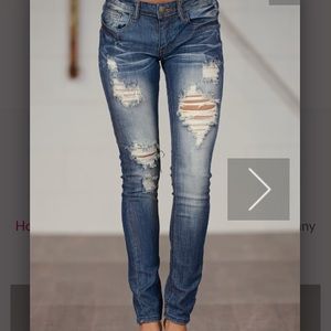 MACHINE Distressed Skinny Jeans - Jennifer Wash