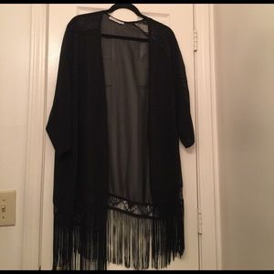 Black lace fringe kimono