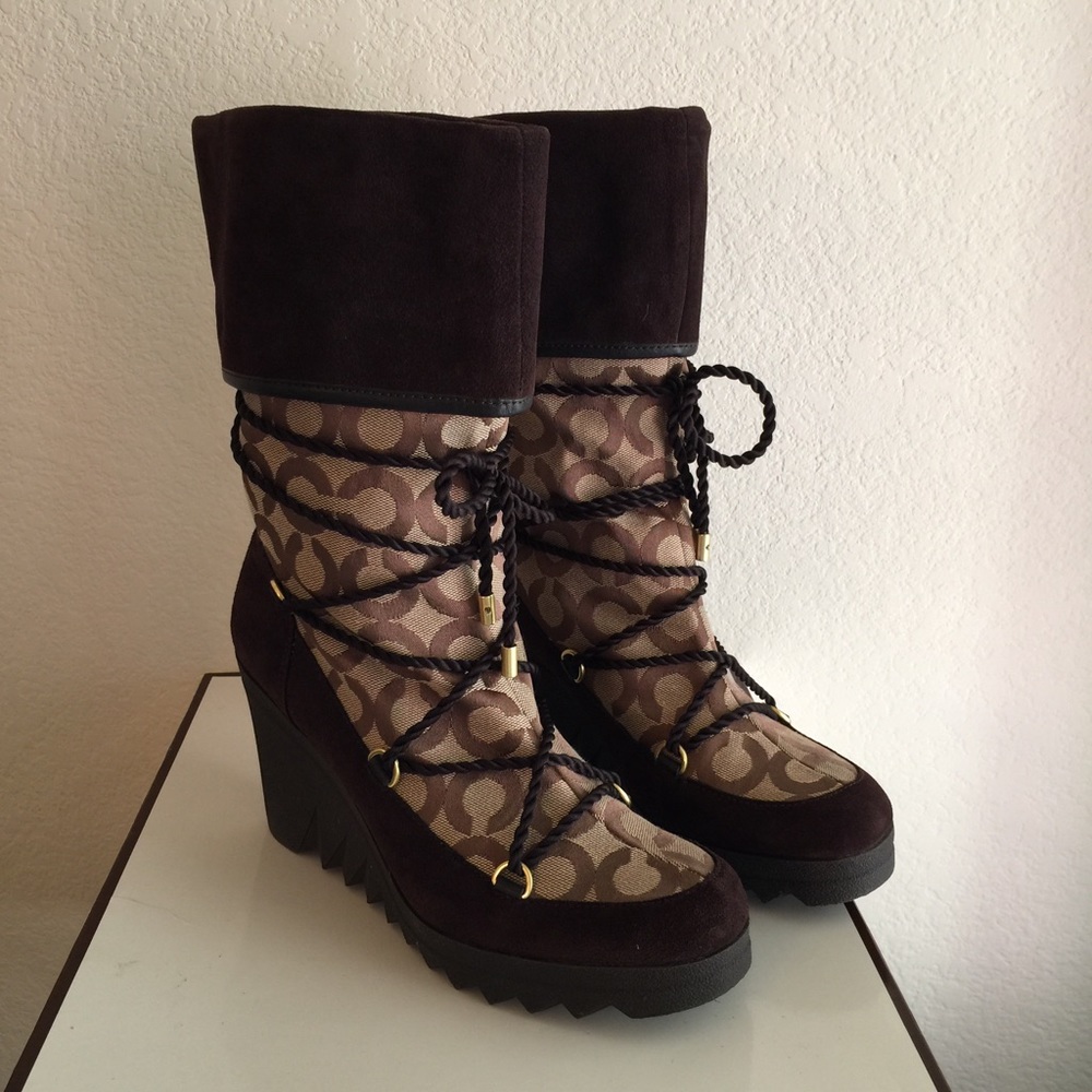 Coach Maisy Signature Wedge boots Size 8.5 NIB