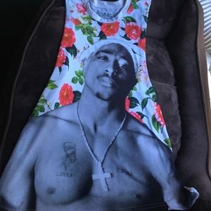 Tupac portrait white muscle tee with red roses 🌹