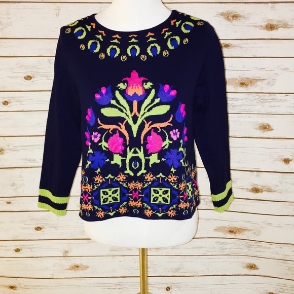 NWT Anthropologie Floral Intarsia Sweatshirt M - Picture 2 of 4