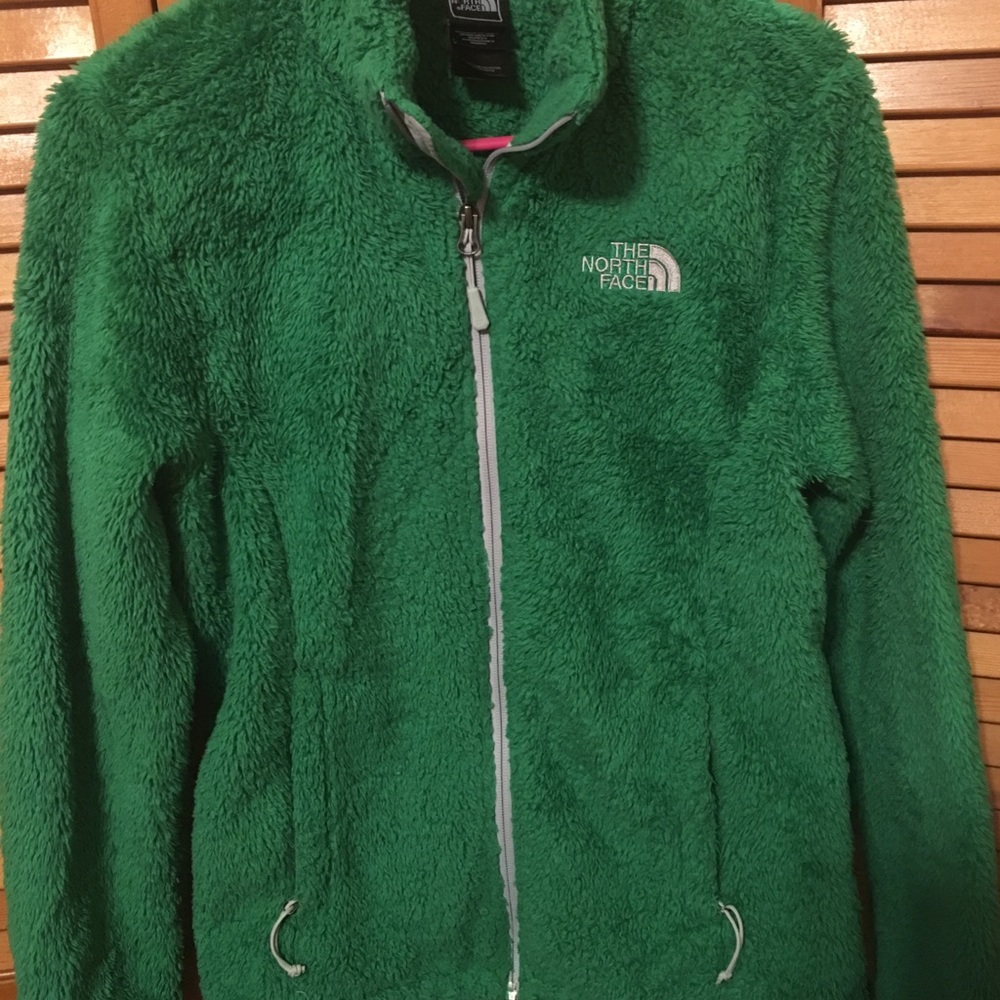 Kelly Green fuzzy Northface jacket