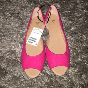 Hot pink peep toe flats