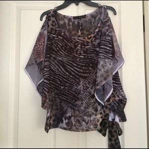S Leopard print blouse with shoulder opening