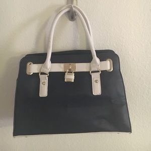 Navy and white satchel