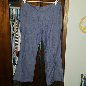 Wide leg chambray trousers