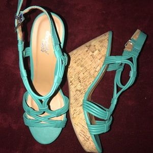 Charlotte Russe Tibby Teal Strappy Sandal Wedge