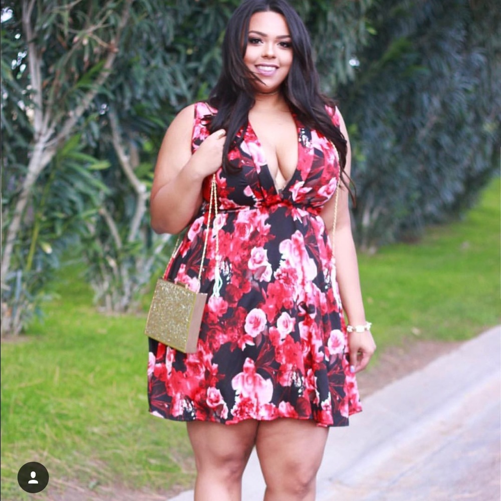 Deep v cut floral dress