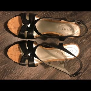 Guess wedge black and cork shoes