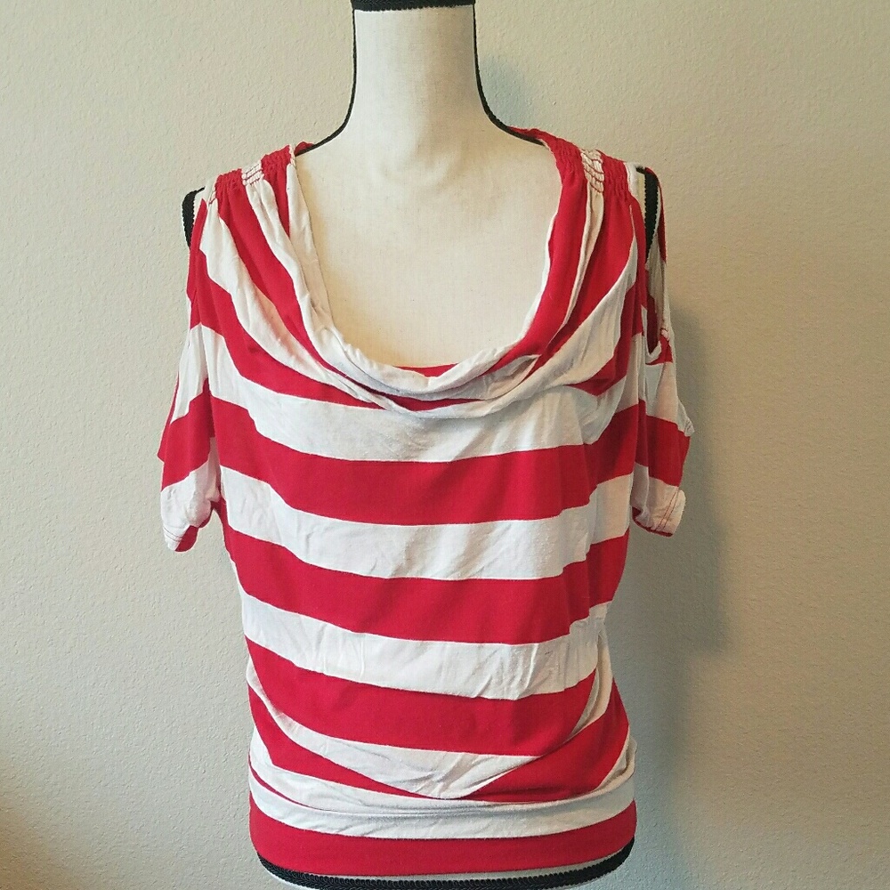 Stripped Cold Shoulder Blouse