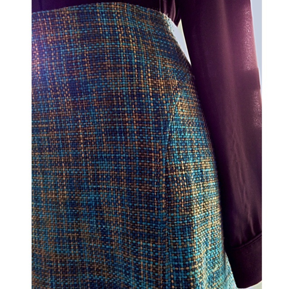 EUC RQT Teal & Green Tweed Midi Skirt - Size 12