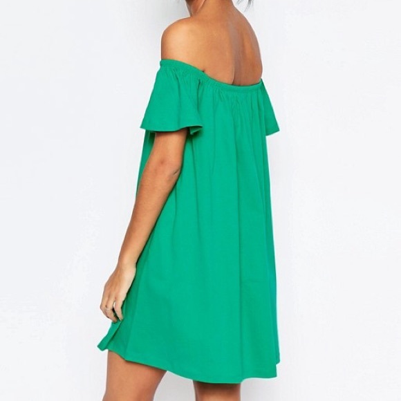 SOLD NWT ASOS Green Off the Shoulder Summer Dress - Picture 3 of 4