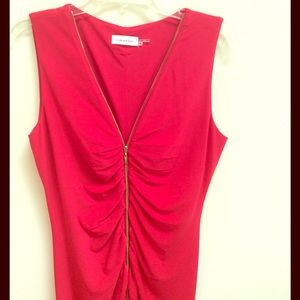 Calvin Klein Front Zip Long Red Knockout Dress