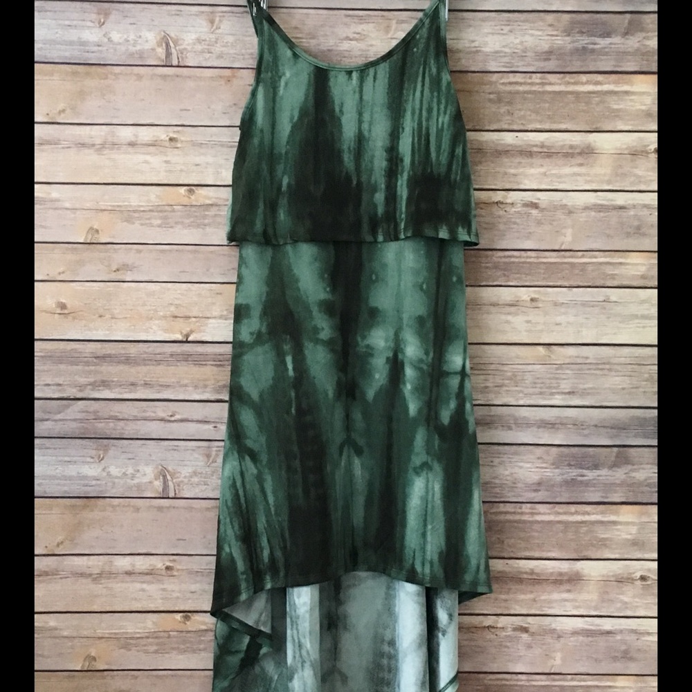 Green tie dye festival hi low dress Small