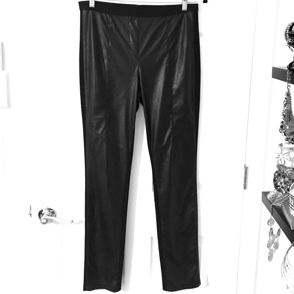 Faux BCBG leather and cotton/rubbed leggings