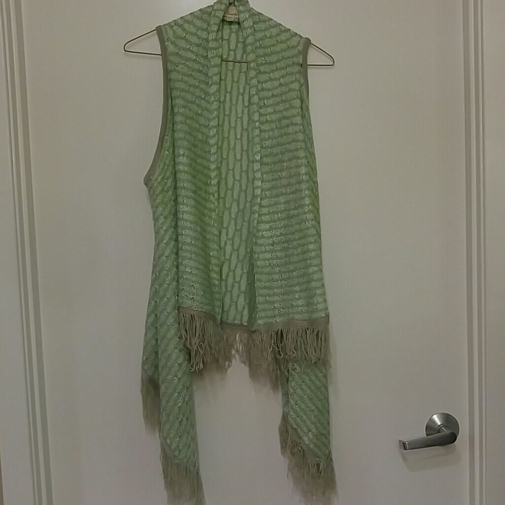 Mint and Gray Fringe Vest, NWOT (Listicle)