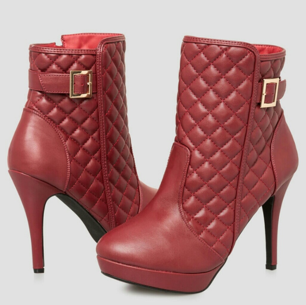 New burgundy faux leather booties