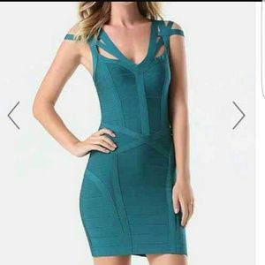 Bebe Teal Strappy Bandage Dress